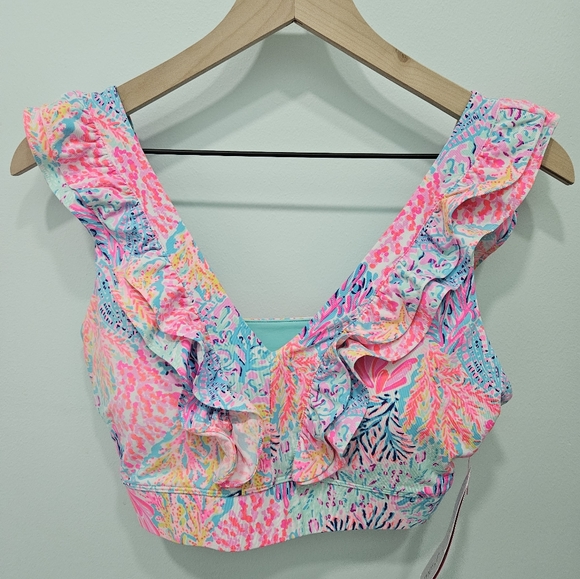 Lilly pulitzer sucre Ruffle Sports Bra Medium (crop top/ workout top) New! - Picture 2 of 13
